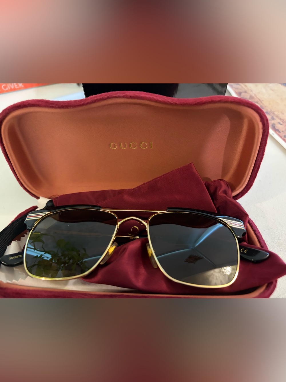 Gucci Gold Frame Aviator Sunglasses with Black Lenses